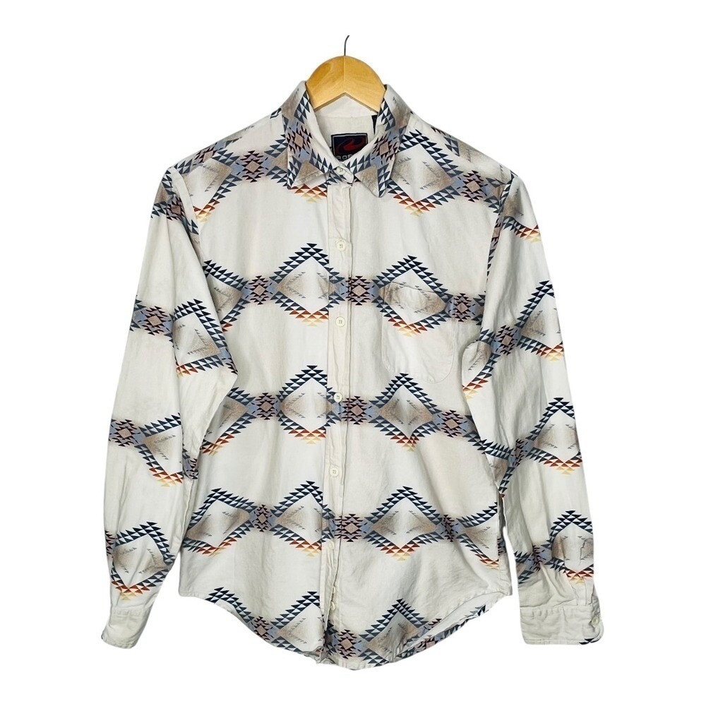 Roper Southwestern Geometric Button Down‎ Shirt Mens Medium White Aztec Western